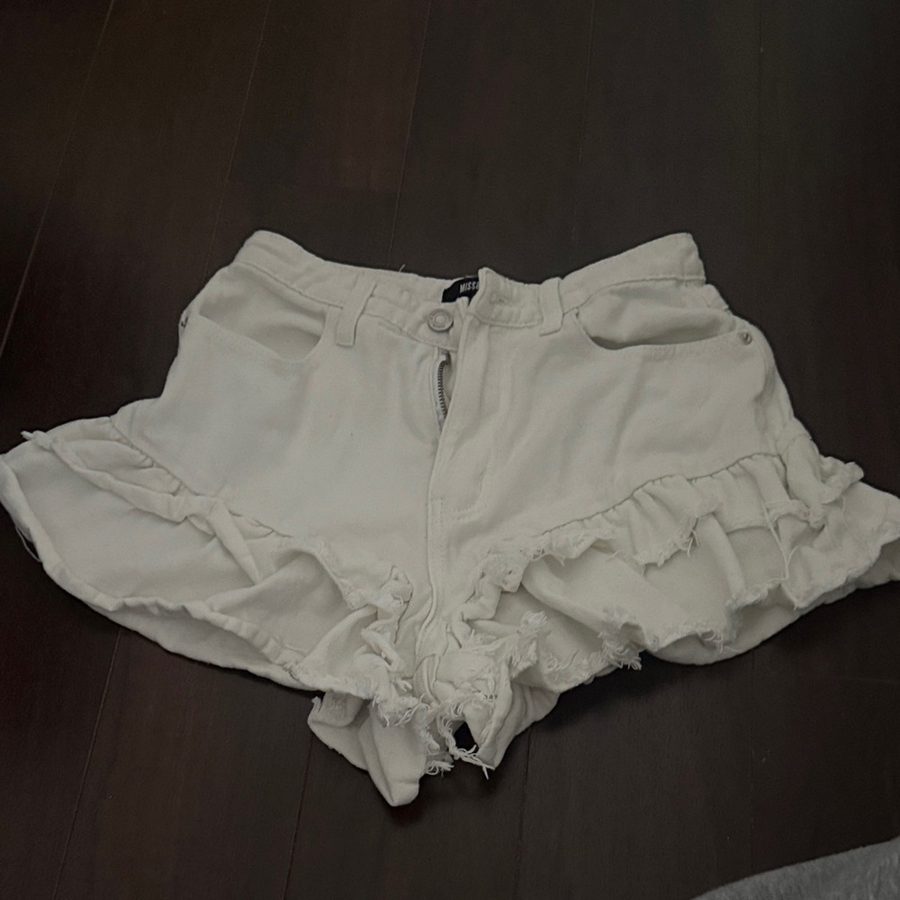 White Ruffled Denim Shorts